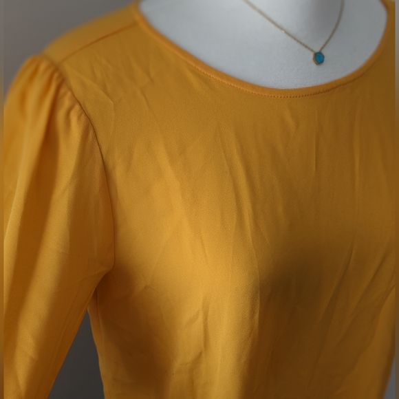 LOFT Bright Yellow / Gold long sleeve blouse / top - Picture 3 of 7